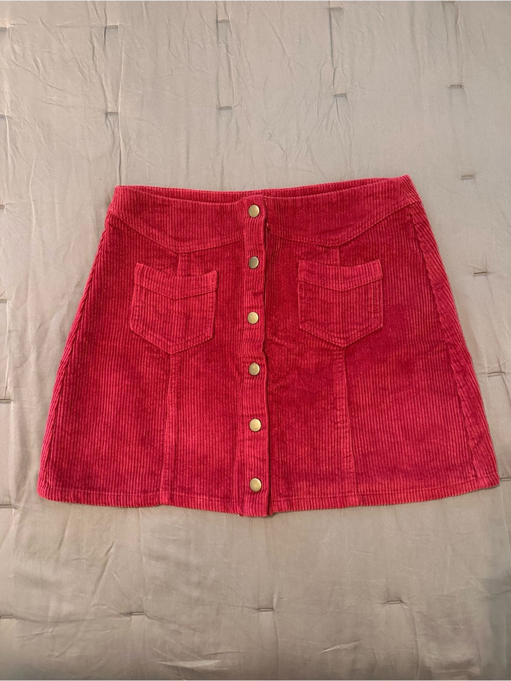 She + Sky Burgundy Corduroy Button-Front A-Line Mini Skirt